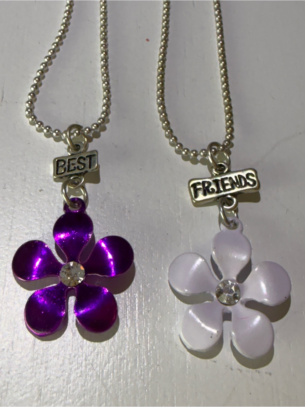 Best Friends Purple & White Flower Pendant Necklaces